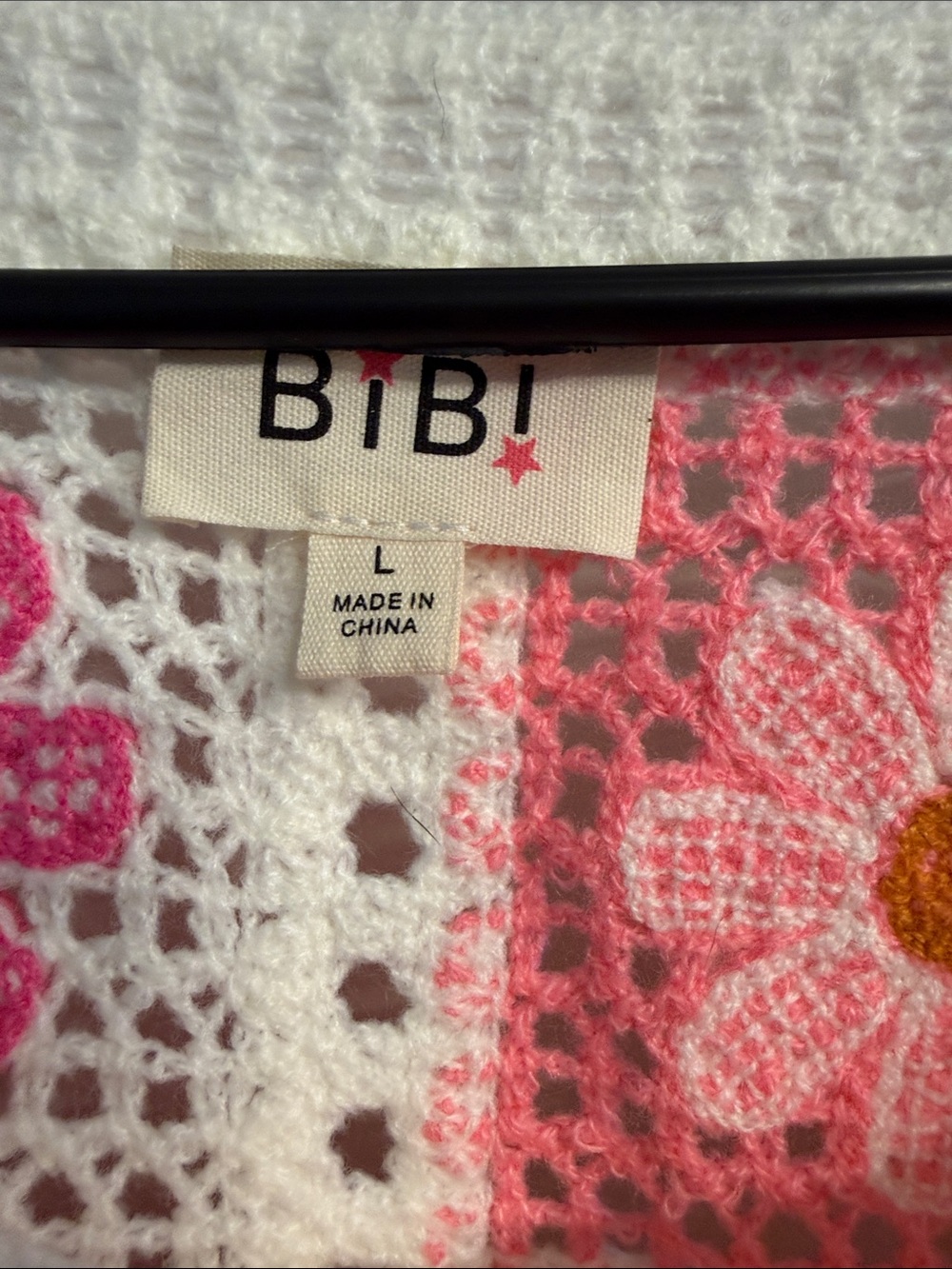 BiBi Cream Crochet Cardigan with Pink & Hot Pink Floral Squares - Picture 2 of 6